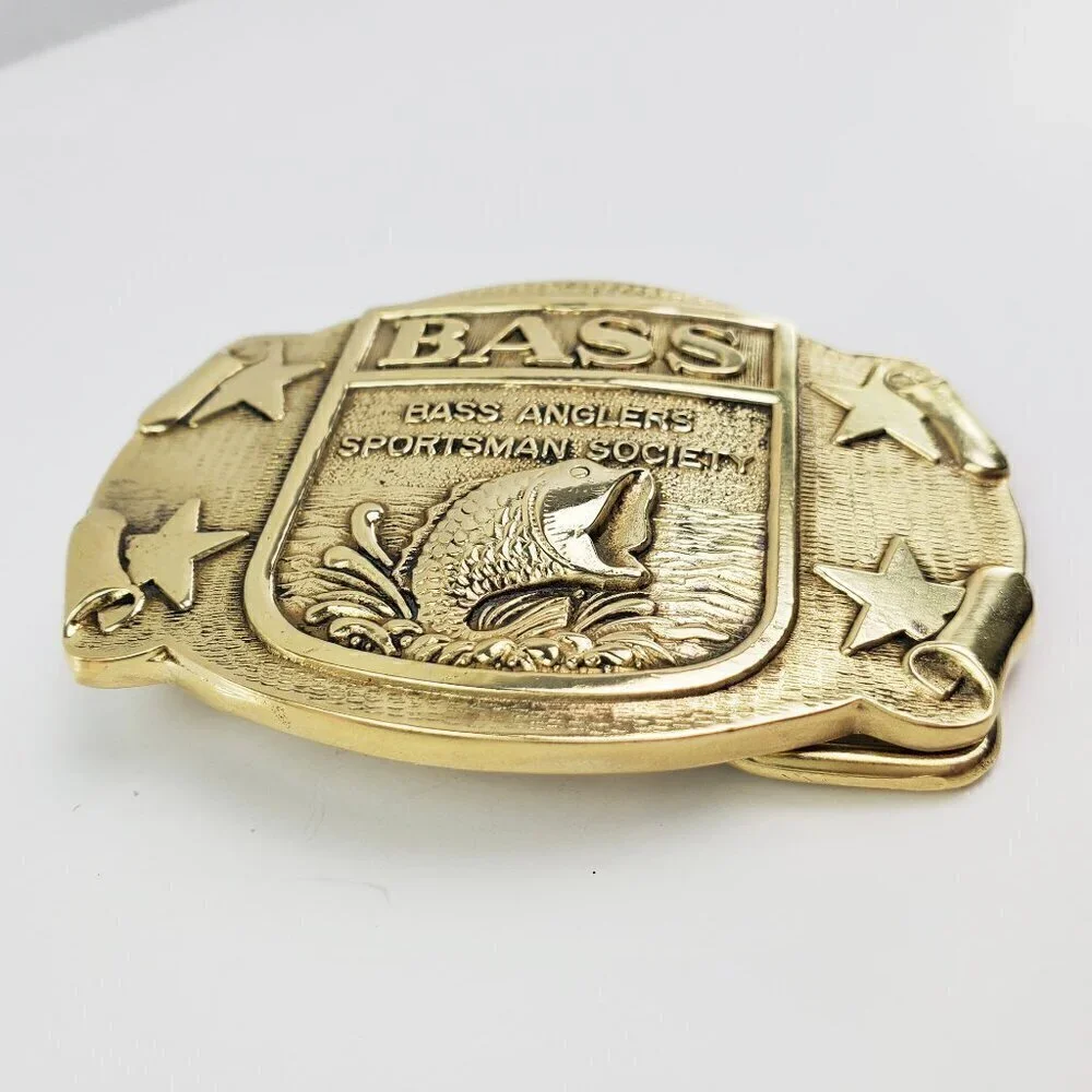 BASS Anglers Sportsman Society Fishing Belt Buckle Solid Brass